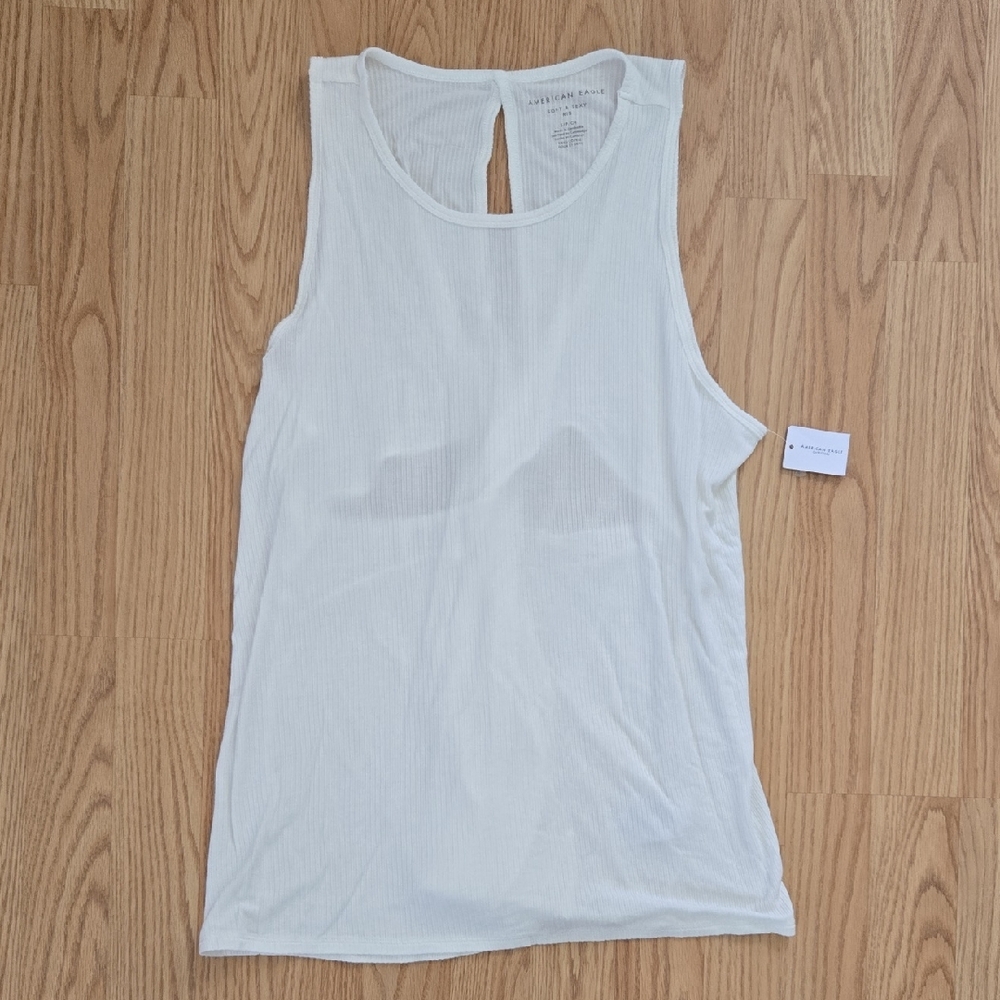 Women's American Eagle Soft & Sexy Rib White Sleeveless Top